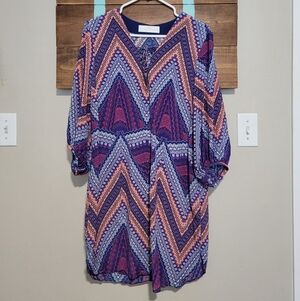 Amanda Uprichard  Coloful Chevron Patterned 100% Silk Tunic 3/4 Dress Size Large